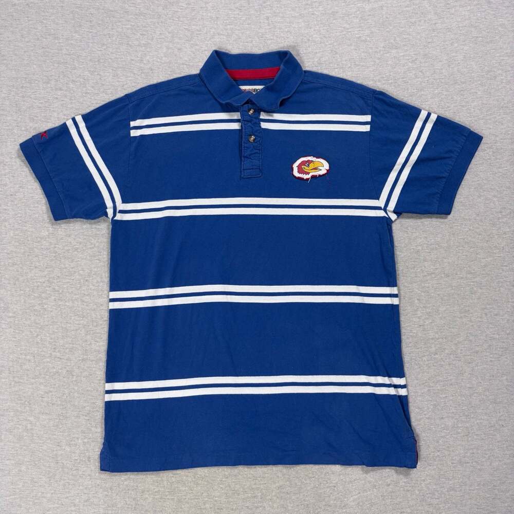 Pressbox Kansas Jayhawks Blue Striped Short Sleeve Rugby Polo Shirt Large